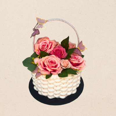 Sweet Pink Rose Basket Cake