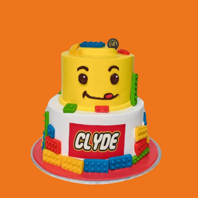 Two-Tier Lego Building Themed Cake
