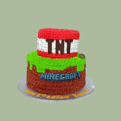 Two-Tier Minecraft TNT Themed Cake